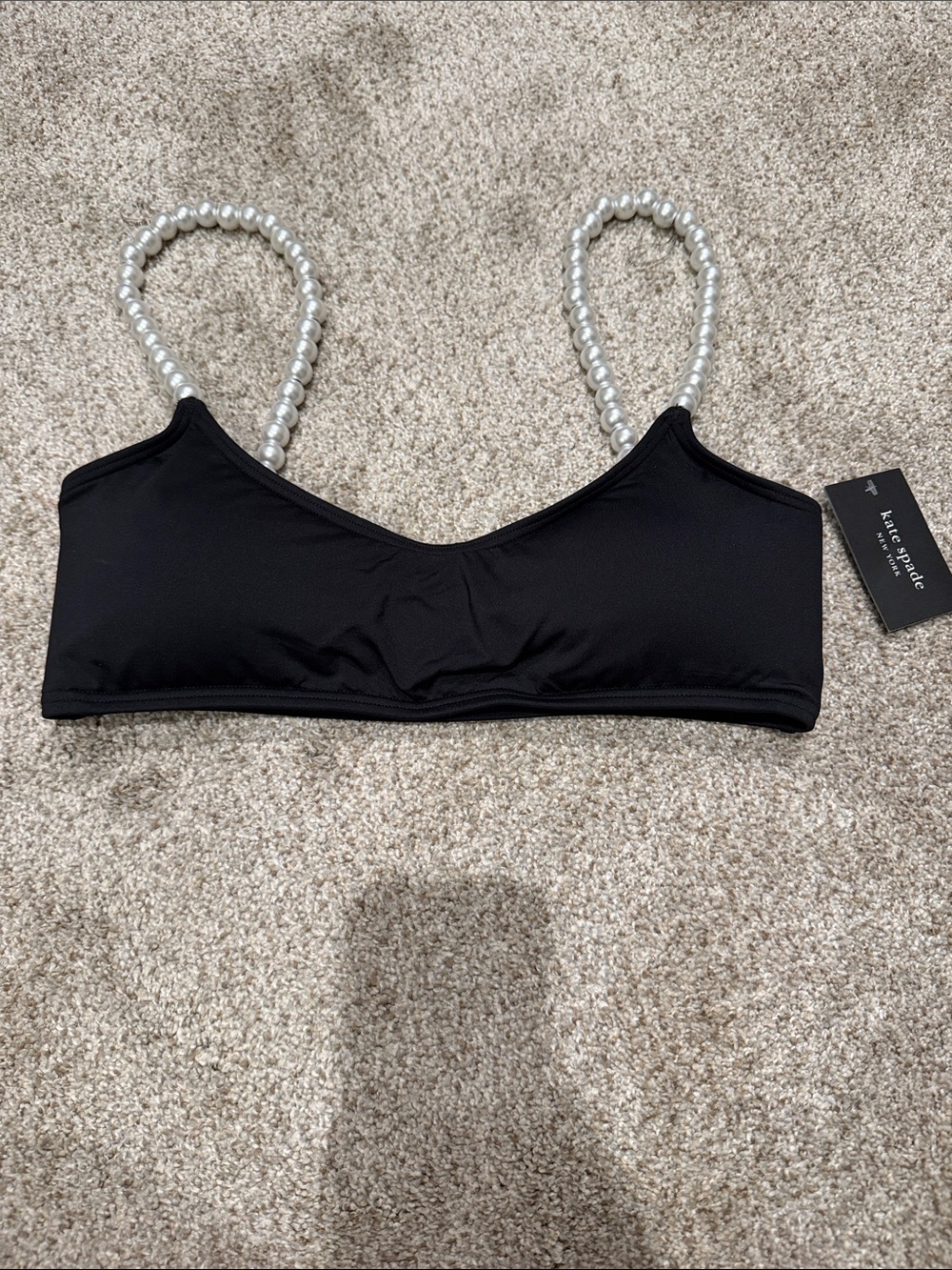kate spade Black Bralette with Pearl Bead Straps